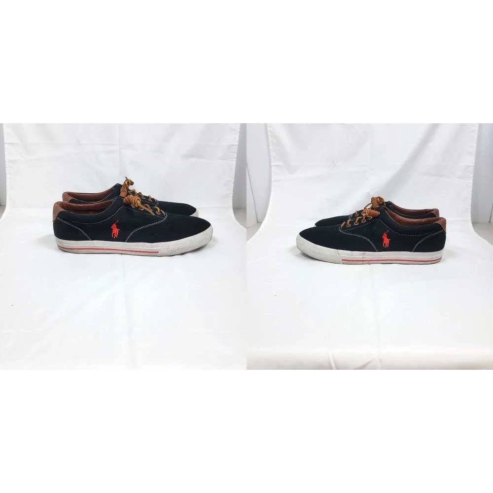 Polo Ralph Lauren Vaughn Sneakers Mens 13D Black Canvas Leather Trim Low Top - Picture 4 of 8